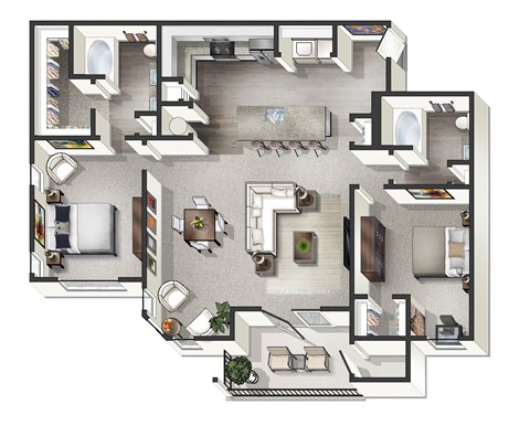 2 bed 2 bathroom C Los Angeles Floor Plan at Century Belmont Station, Louisville, KY